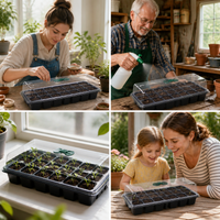 24-Cell Seedling Tray, Propagation Tray with Clear Dome & Adjustable Vent, Reusable Germination Tray for Home Gardeners, Black