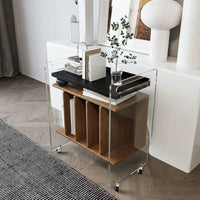 2-Tier Clear Rolling Stand Light Luxury Artistic Look Mobile Furniture Transparent Look Transparent Design for Living Room