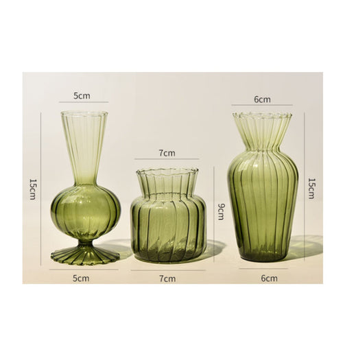 3 Pieces Green Striped Vase Fluted Design Stripe Vase Gift Idea for Living Room