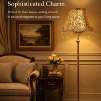 Lampshades for Ceiling Lights with Lace Trim and Beaded Decoration, Vintage Cloth Table Lamp Shade for Living Room Decor, 36cm Diameter