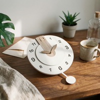 Cream Wall Timepiece Clock Minimalist Wood Grain Wall Clock Operated Home Decor for Living Room