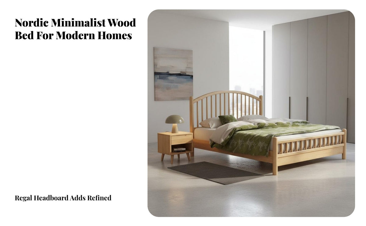 Solid Wood Bed Modern Minimalist Design Traditional Spindle Design Bed Sturdy Construction for Couples, Homeowners, Homestay, Guest Room, Apartment