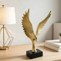 Gilded Eagle Statue Layered Feathers Winged Eagle Figurine Resin