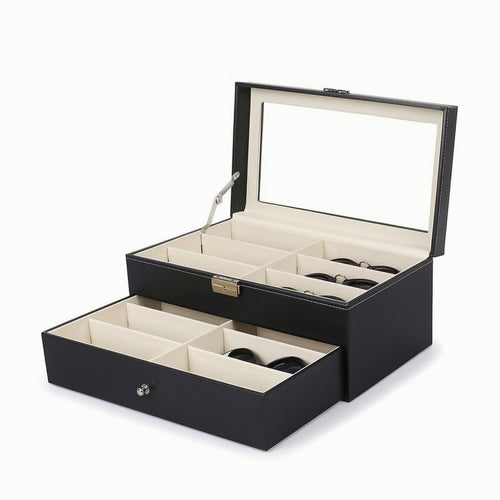 12 Slot Glasses Box Leatherette Sunglass Display Case Dustproof for Vanity Table