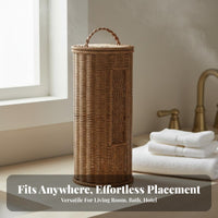 Rattan Design Toilet Paper Holder Debris-Protected Resistant Toilet Paper Holder Basket Cylindrical Towel Storage Bin