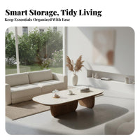 2 Pieces Minimalist Design Oval and Round Coffee Table Set Natural Texture Top Living Room Furniture Antique aesthetic Accent Tables Heat-Resistant for Apartment Dwellers, Interior Designers, Homeowners, Lounge Area, Home Office