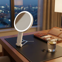3-Color Light LED Makeup Mirror Adjustable Brightness Double-Sided Lighted Mirror Dimmable Beauty Tool Foldable for Dressing Table, Bedroom, Travel