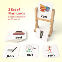 Wooden Reading Blocks Spelling Game with Cards, Montessori Rotating Letters Learning Toy for Preschool Boys and Girls