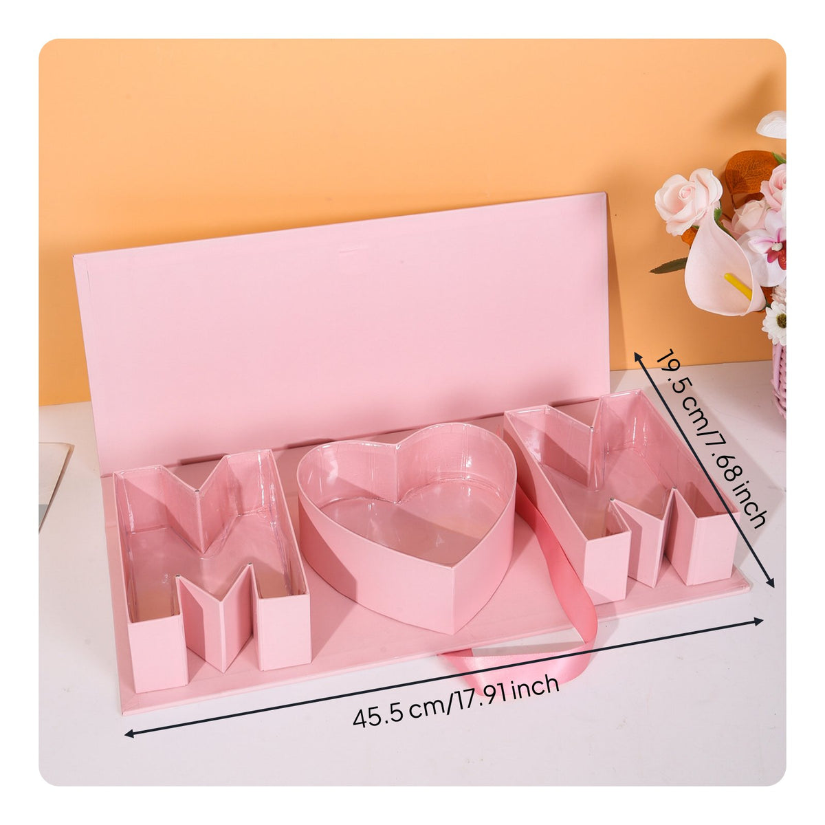 Mother's Day Floral Box Ribbon Closure MOM Letter Gift Box for Mom