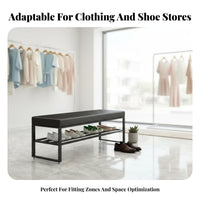 Rectangular Shoe-Changing Bench Sturdy Metal Frame Padded Changing Stool Easy Assembly Storage Compartments for Entryway, Closet