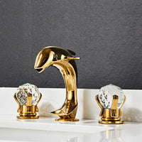 American-Style Three-Hole Basin Faucet, Brass, Gold Finish, Dolphin Design