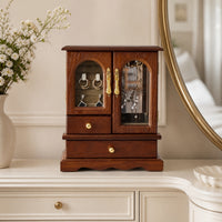 Jewelry Organizer with Drawers Wood-Grain Desktop Jewelry Chest Vintage-Style Wooden Desk Organizer with Drawers for Vanity, Dresser, Bedside Table