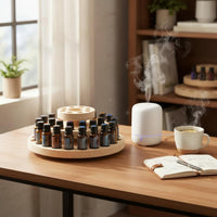 38 Slot Essential Oil Holder Wooden Rotating Oil Display Stand Space-Saving Household Storage for Desktop