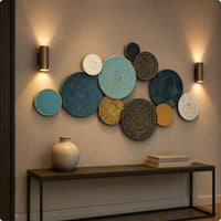 Metal Disc Wall Art Embossed Circular Metal Wall Sculpture Textured for Entryway