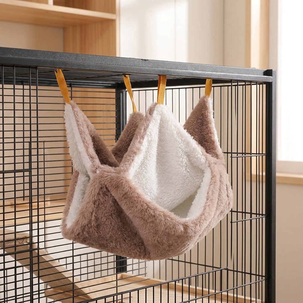 Double Layer Hammock Guinea Pig Bed, Soft Fleece Guinea Pig Hide for Cages, Square Hanging Sleeping Bed for Hamsters and Chinchillas