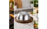 BBQ Dome Cover Stainless Steel Griddle Cover with Handle Brushed Grill Lid for Backyard Cooks, Outdoor Cooking
