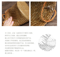 KENS 手工草编收纳篮 创意花盆套 插花篮 圆形小提篮收纳篮礼品篮