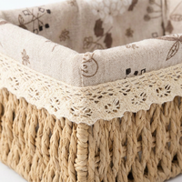 Paper Rope Storage Baskets with Lids, Woven Bins for Desk Organization, Desktop Storage Box Set, Makeup Organizers Paper Rope Baskets, Organizer Bins