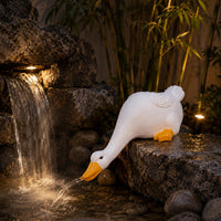 Duck Fountain Ornament Carved Feather Texture Duck Garden Statue White Finish