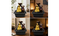 Layered Buddha Fountain with Black Tray Compact Buddha Statue Fountain Sculpted Small for Meditators, Office