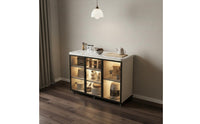 Lockable Casters Mobile Kitchen Island with Storage Large Capacity Mobile Kitchen Island Long-Lasting Work Surface Sintered Stone Top Sideboard Space Saving for Dining Room
