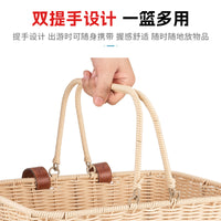 自行车篮单车车筐前置筐复古藤编车篓可手提篮子自行车骑行配件