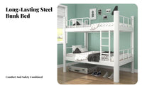 Strong Load-Bearing Steel Bunk Bed Stable Dormitory Bunk Bed Rust-Proof Easy Assembly for Students, Employees, Roommates, Dorm Room, Rental Home, School, Small Apartment