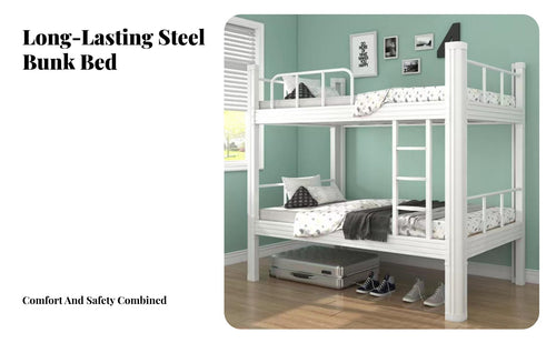Strong Load-Bearing Steel Bunk Bed Stable Dormitory Bunk Bed Rust-Proof Easy Assembly for Students, Employees, Roommates, Dorm Room, Rental Home, School, Small Apartment