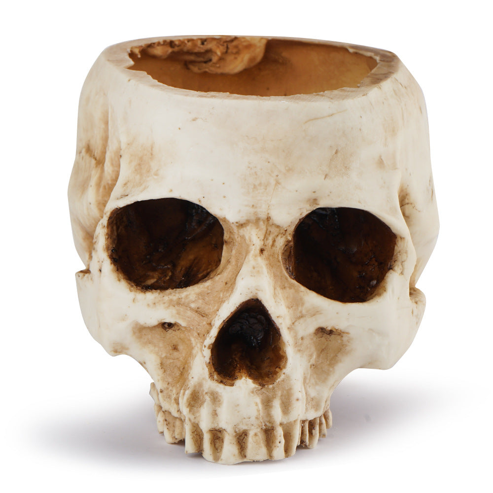 Resin Skull Flower Pot - Halloween Prop Hollow Skull Planter