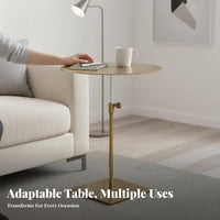Adjustable Height Table Stainless Steel Minimalist Metal End Table Space Saving Compact Bedside Nightstand for Living Room, Bedroom