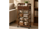 Wood Drawer Basket Cart Open Frame with Drawer Brown Finish Wooden