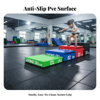 4 Pieces Shock-Absorbing 4-Tier Soft Jump Box Stable Design Stackable Plyometric Block Adjustable Height Training Platform Anti-Slip Surface for Children, Beginners, Athletes, Kindergarten, School, Strength and Conditioning, HIIT Workouts