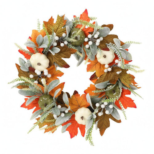 Autumn Wreath Silk Flowers Fall Wreath Mixed Greenery Seasonal Decor