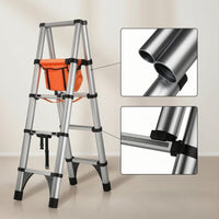 Portable Telescopic Ladder Compact Folding Ladder Telescoping Step Stool with Tool Pouch Stable for Handymen, Home Repairs, Construction