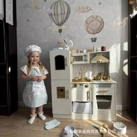 Golden Kitchen Wooden Pretend Play Kitchen Toy with Lights and Sound Effects