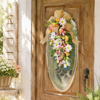 60cm Spring Door Swag, Artificial Mixed Floral Teardrop Swag for Front Door, Farmhouse Summer Wreaths for Home Decor UK