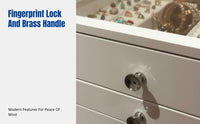 Wooden Jewelry Box, Hardwood Storage Cabinet with Fingerprint Lock, Multitier Organizer for Necklaces, Earrings, Rings