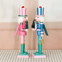 25 New 38CM Glitter Christmas Tree Nutcracker Solid Wood Decorative Puppet Gift Craft Christmas Ornament