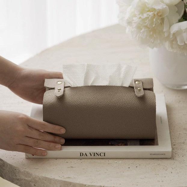 Leather Tissue Box Cover with Saddle Leather, Retro Car Tissue Holder for Living Room, Hallway, Bedroom
