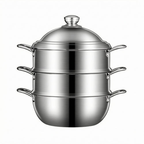 3 Tier Steamer Pot Thickened Finish Tiered Steam Cooker Three Ply Bottom Steaming Pan for Gas Cooktop