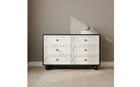 Black and Light-Toned Storage Cabinet Solid Wood Board Multi-Compartment Accent Cabinet Rounded Corners Modern Dresser with Spherical Legs