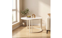 Modern Minimalist Round Coffee Table with Drawer Contemporary Stone Top Coffee Table Elegant Furniture Compact for Apartment Dwellers, Living Room, Small Areas
