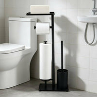 Floor Toilet Brush Stand Wooden Bathroom Tissue Holder Stand Storage Shelf