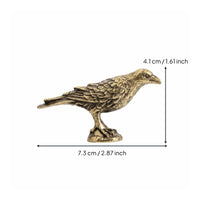 Brass Crow Figurine Good Luck Charm Metal Raven Sculpture Antique Bird Statue for Collectors, Office Desk, Bookshelf