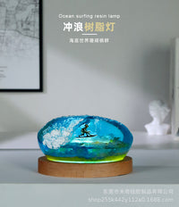 Resin Ocean Night Light Decor with Coral and Surfing Theme