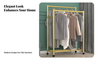 Mobile with Wheels Rolling Double-Rod Clothing Rack Large Capacity Double Rod Rolling Clothes Rack Heavy Duty Garment Stand Easy Assembly for Apartment Dwellers, Shop Owners, Bedroom, Dormitory, Dorm Room, Retail Retail Outlet