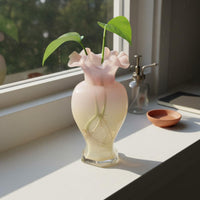Art Glass Flower Holder Handmade Fluted Rim Flower Vase Elegant Design