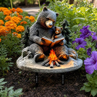 Creative Black Bear Reading by Fire Garden Stake Decoration
