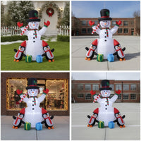 Bonhomme De Neige Gonflable Avec Pingouins Festif Snowman with Penguins Outdoor