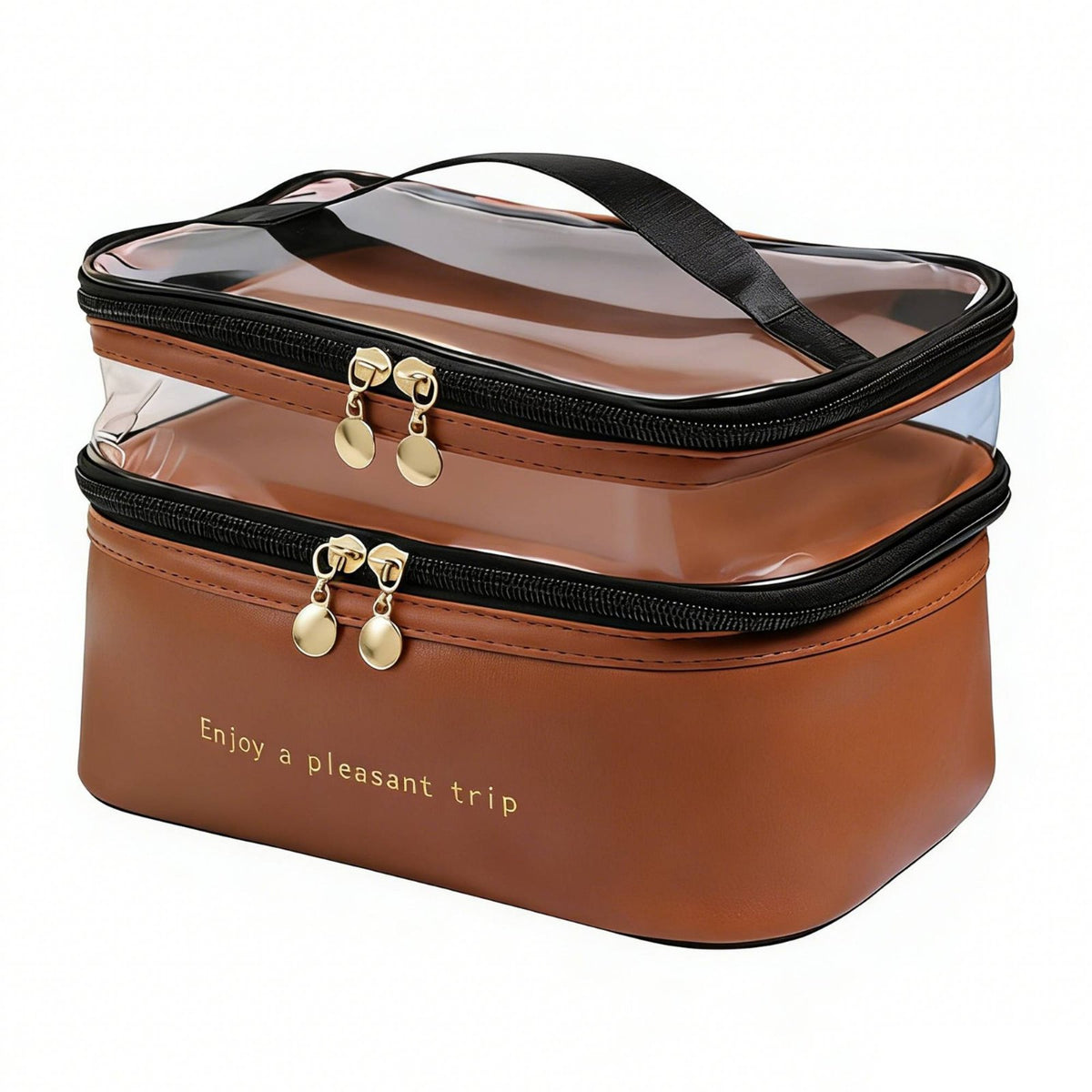 Double Layer Makeup Bag Waterproof Double Layer Cosmetic Case See-Through Design Clear Top Cosmetic Organizer for Jet-Setters, Women, Home Storage